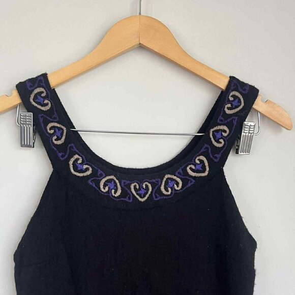 Free People Wool Embroidered Black Mini Dress Size 0 XS - Picture 2 of 5